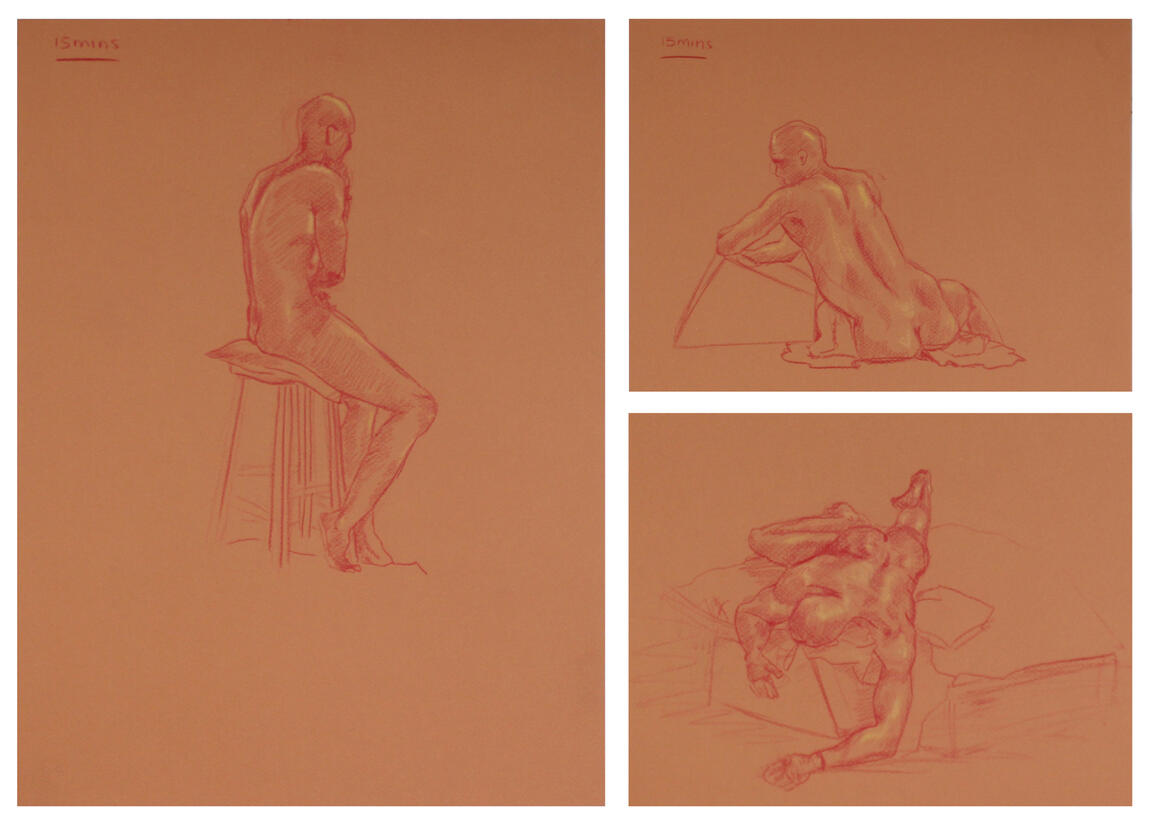 Emma Tourigny, sketches, 2024, dessin au crayon de bois, pastel, 41x30.5cm